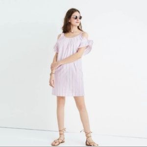 Madewell Rose Striped Cold shoulder mini Dress